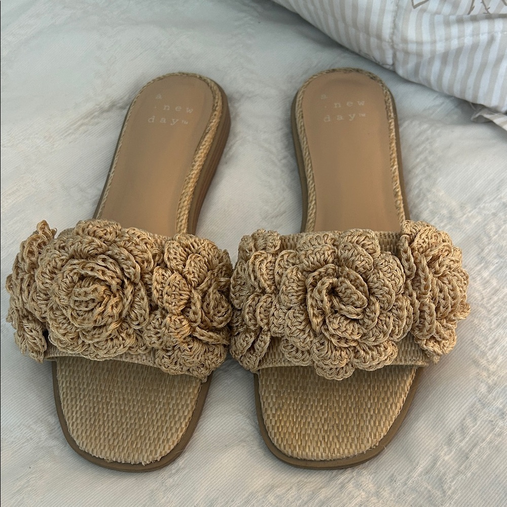 A New Day Women's Beige Crochet Floral Sandals